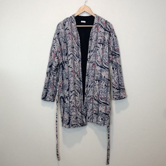 Oysho Quilted Long Sleeve Longline Open Front Floral Cardigan Sweater Size Large - Picture 2 of 8